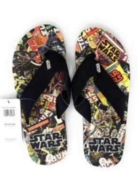 Bioworld Men's Star Wars Retro Comic Thong Flip Flops, Medium (8/9), Black
